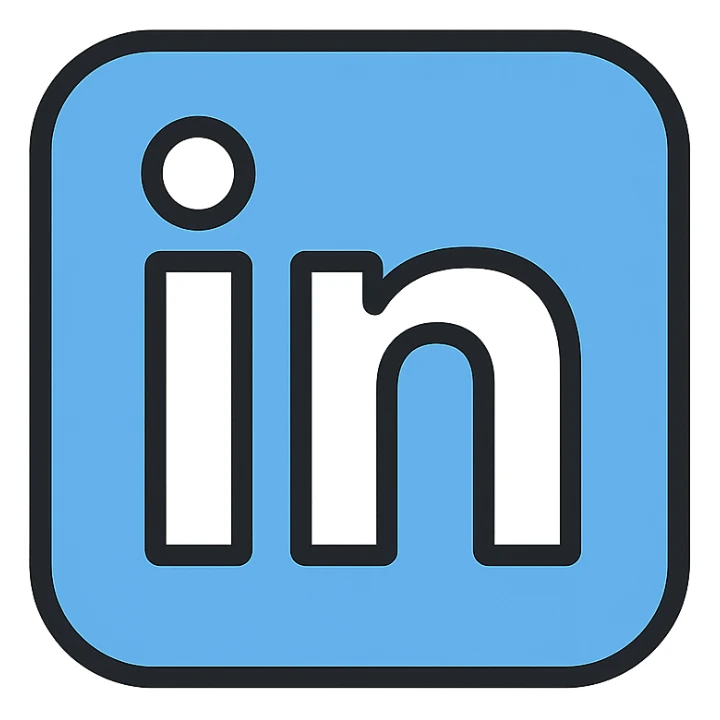 LinkedIn icon, lineal color outline style, blue outline with white fill, rounded corners, professional look sticker