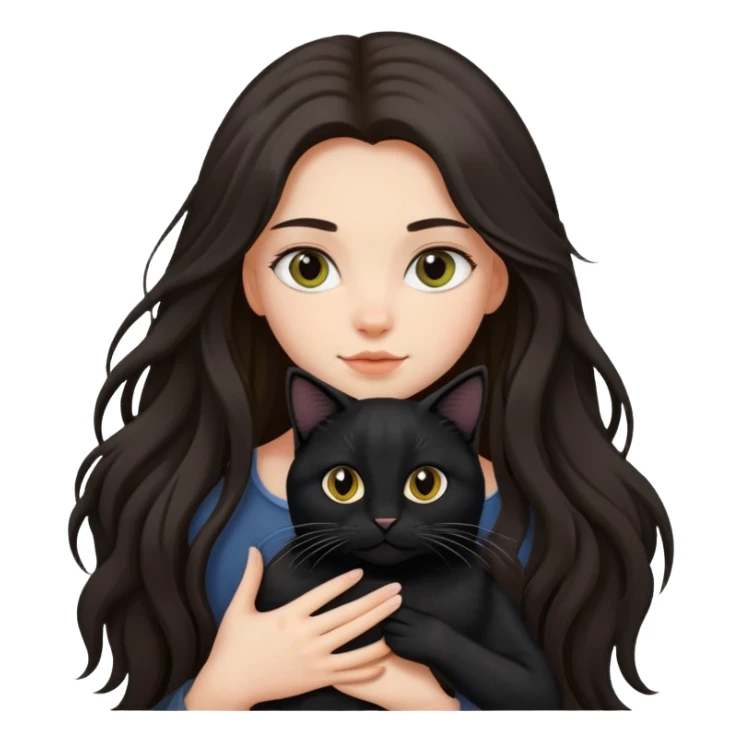 Long-haired girl holding a black cat sticker