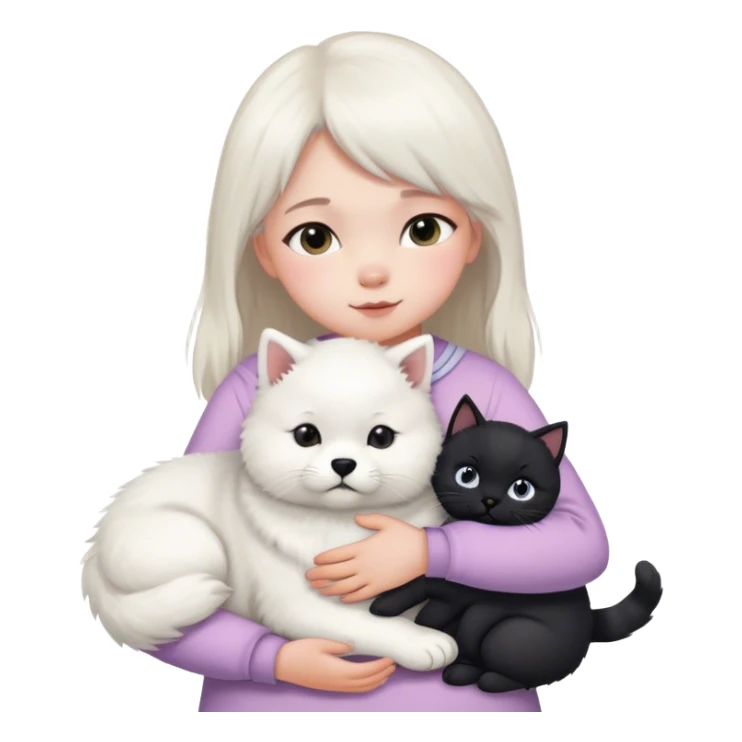 Samoyed and black British cat hug children in pastel clothes sticker