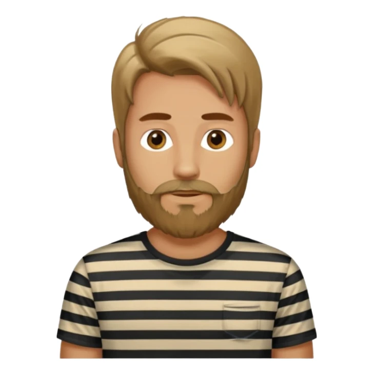 man with long hair and beard wearing vertical striped t-shirt sticker