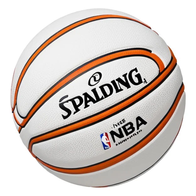 minimalist white Spalding basketball with simple NBA logo, few colorful lines, clean design sticker