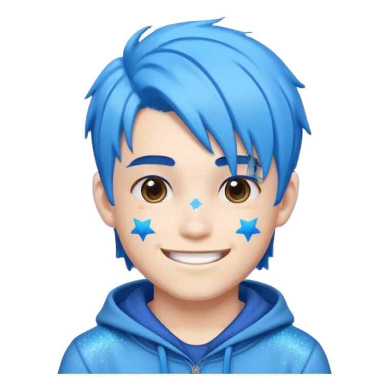 glitter blue gamer boy happy blue hair sticker