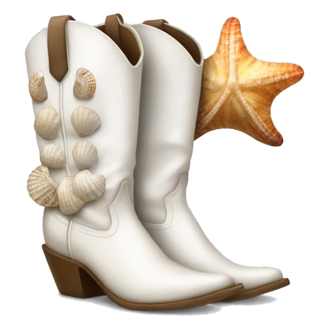 White cowgirl boots with seashells sticker