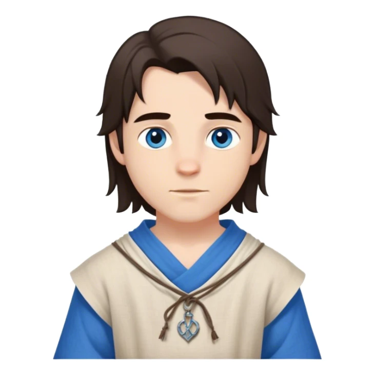 medieval spring outfit worn by a DnD themed fantasy male character. simple linen tunic with a drawstring neckline, paired with a lightweight wool shoulder wrap for mild breezes. clothes only above the waist. The clothes full waist. The character's haven't arms. character is white-skinned, dark brown hair, blue eyes, medium-length straight hair. sticker