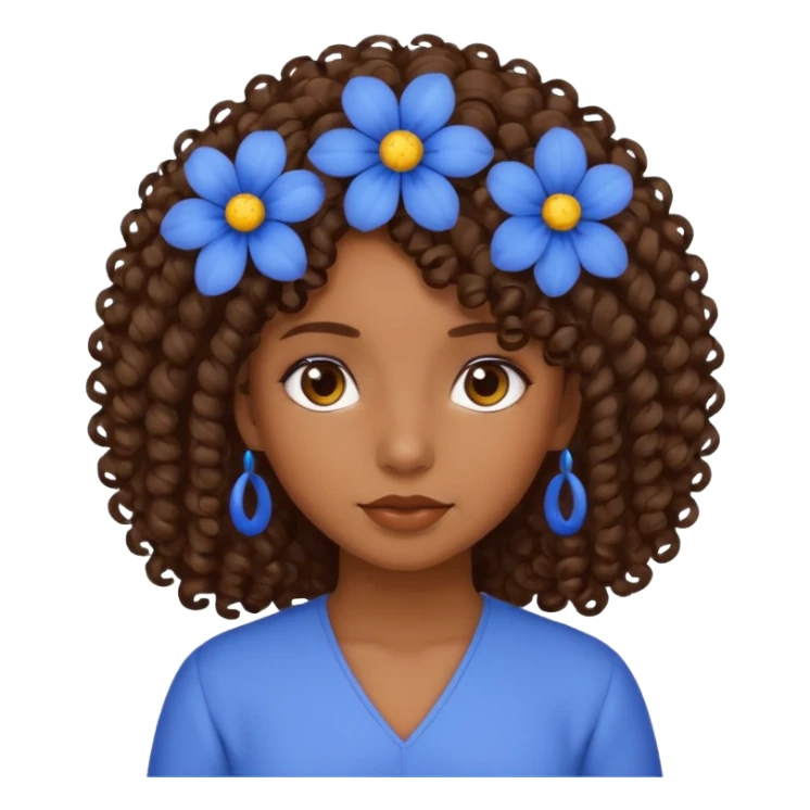 Qro uma moça morena de cabelo cacheado com uma flor azul no cabelo sticker