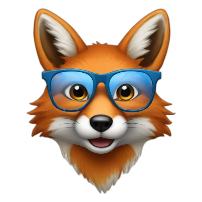 Fox in glasses with blue eyes and coffee sticker