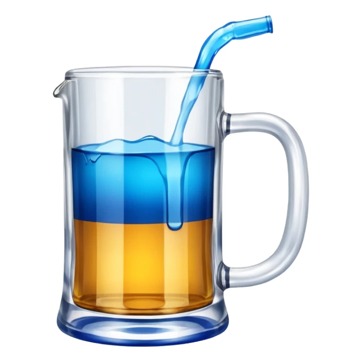 Large clear glass mug similar to beer stein with bright blue liquid inside. Put an upside down redbull can sticking out of the top of the mug only one handle. Put the can partially in the liquid  sticker