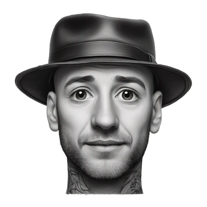 mann mt glatze schwarzer cap tattoo am hals und septum sticker