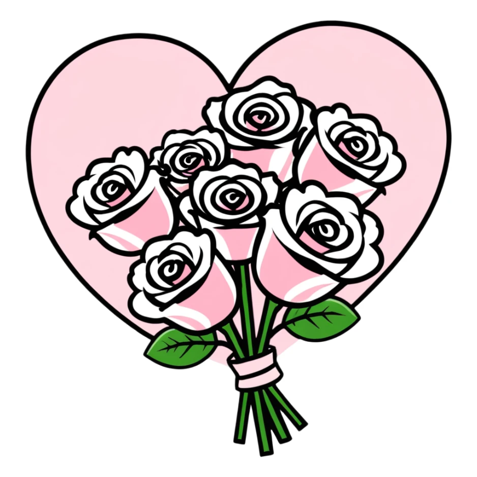 romantic heart-shaped bouquet with pink and white roses sticker