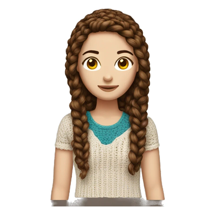 White girl with straight brown hair crocheting  sticker