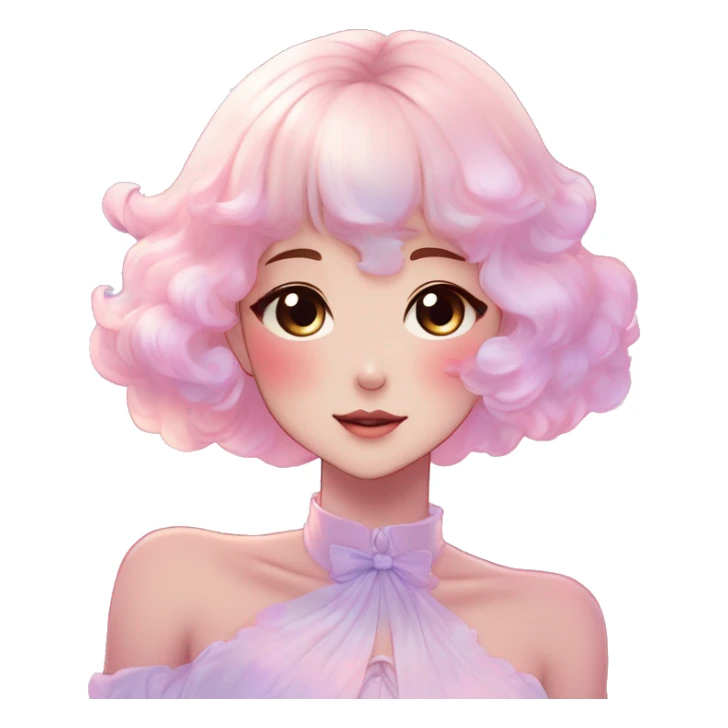 Gorgeous pastel anime style lady blushing nebula-gradient-sparkle face dreamy idol model colorful shiny stars galaxy kawaii cottagecore pearly petite simplistic aesthetic trending style sticker
