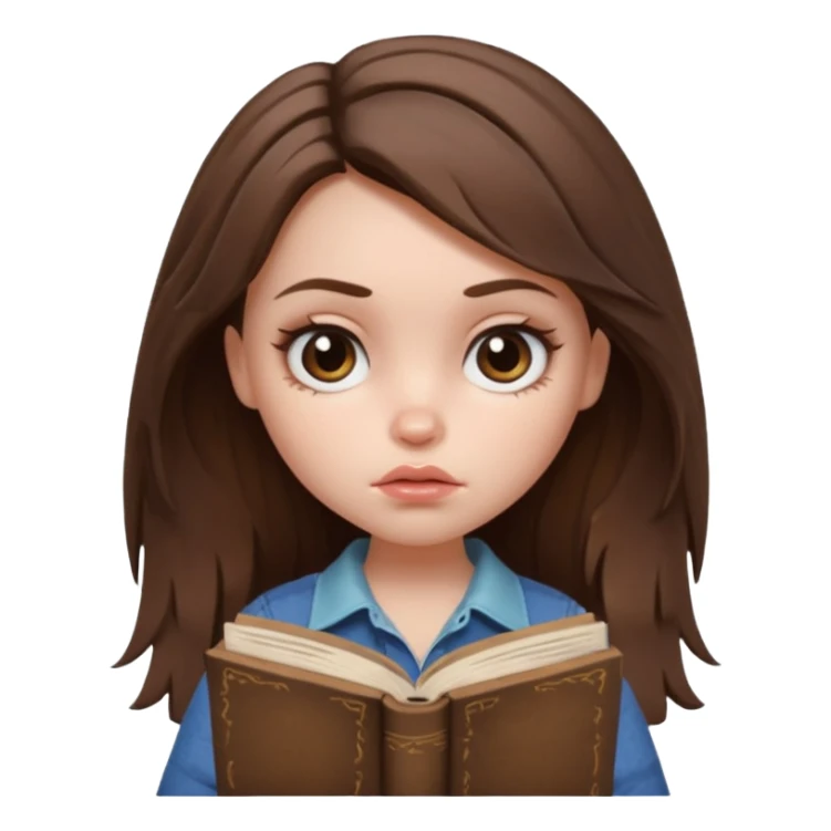 generate a pretty bratz girl with dark circles and a book in hand, looking tired. Messed up hair  sticker