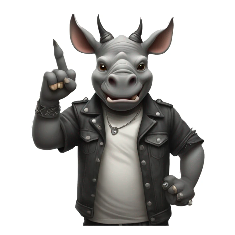 Rhino metalhead giving “the horns” hand sign sticker