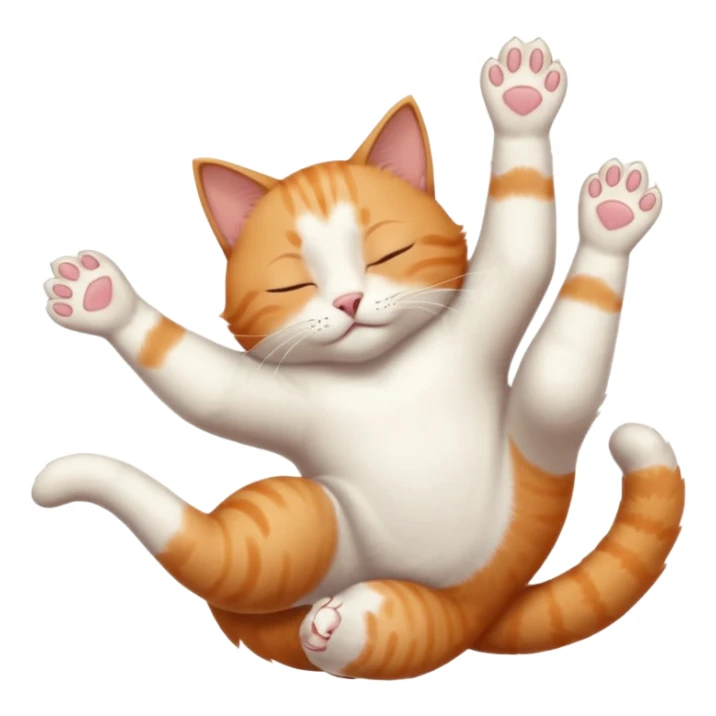 ginger and white small cat eyes closed lying down upside down with paws stretched out straight in different directions sticker