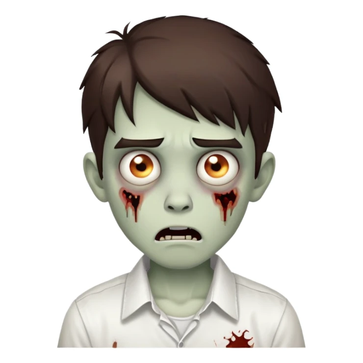 scared boy zombie with medium dark brown hair and white shirt sticker