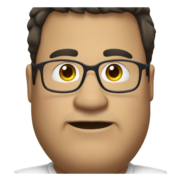 very fat man with dark hair, glasses without beard sticker