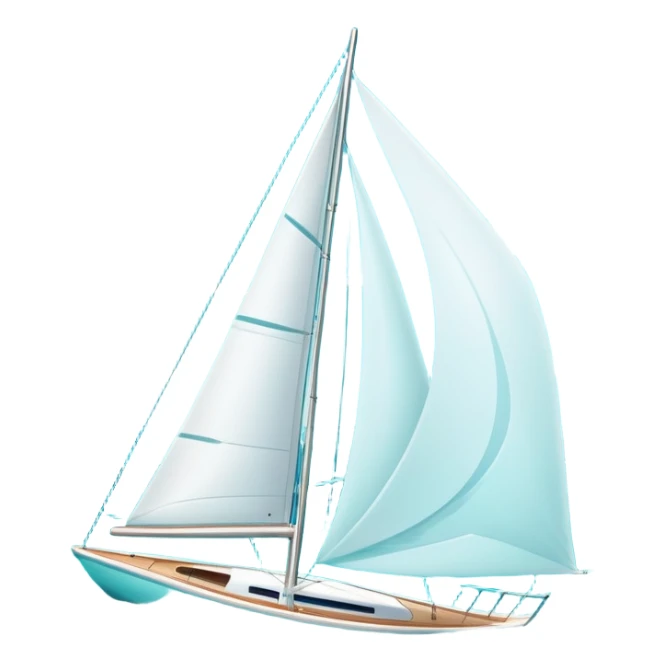 An icon featuring a sleek sailboat with billowing sails cutting through the waves. The design includes the boat's mast, a wind-filled sail, and water splashes, symbolizing the thrill and skill of sailing. Transparent background highlights the elegance and power of wind-driven sports. sticker