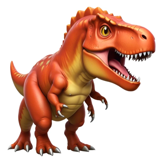 Cinematic Noble T-rex Portrait Emoji, Poised and commanding, with a massive, powerful head, a robust, muscular body, tiny, determined arms, and a fearsome yet noble gaze, Simplified yet sharply defined features, highly detailed, glowing with a cool, primal radiance, high shine, intelligent and formidable, stylized with an air of ancient predatory authority, focused and vigilant, soft glowing outline, capturing the essence of a watchful and confident T-rex that appears ready to roar out of the screen with effortless might! sticker