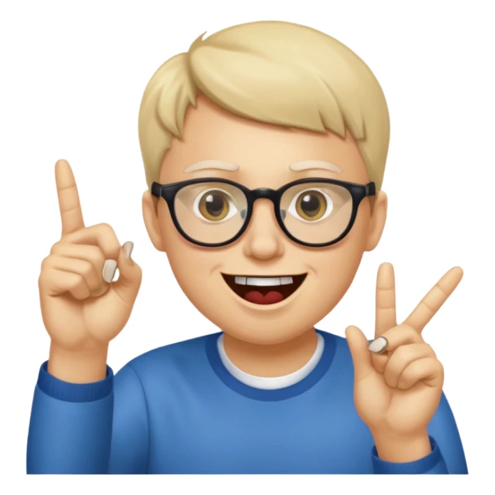 Somebody with Asperger’s who wears glasses as their eyes wide open, making a shit eating grin while having their pointer finger pointed up and at their mouth sticker