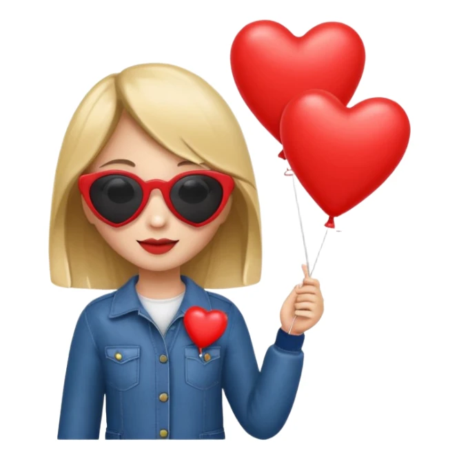 girl with sun glasses holding red heart balloon sticker