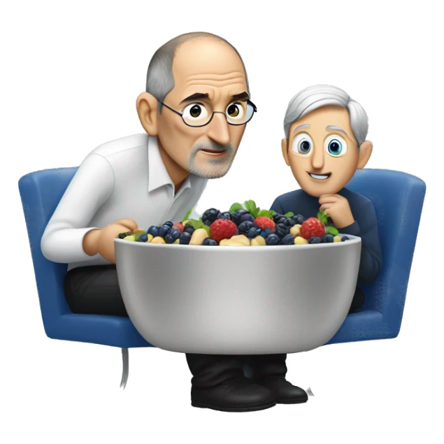 Steve Jobs watching Tim Cook eat a bowl of blue berries  sticker