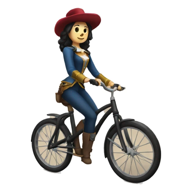 female musketeer riding a unicycle dark hair average build sticker