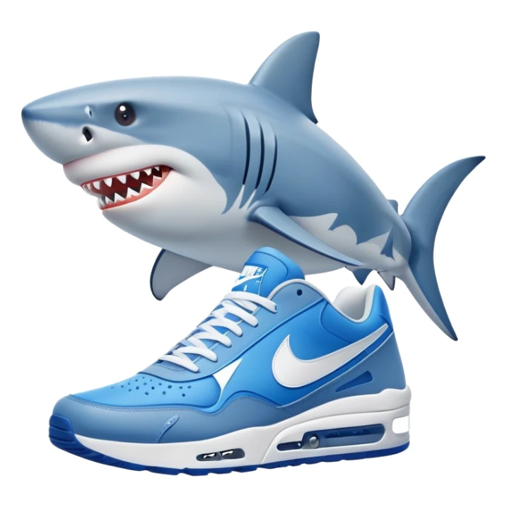 Shark with 3 blue sneakers with white nike logo on it sticker