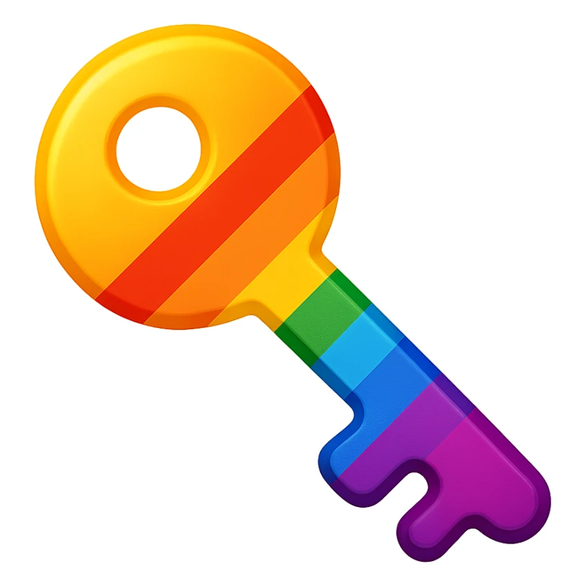 gay pride emoji, rainbow key, symbolic and bright sticker