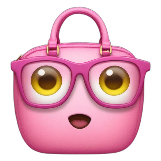 A pink purse with eyes and glasses sticker
