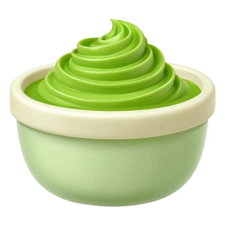 small dollop or swirl of bright green wasabi paste with smooth creamy texture and soft matte finish, slightly peaked shape with gentle folds, evoking sharp flavor and freshness, apple emoji style, soft lighting, subtle shadows, emoji scale sticker