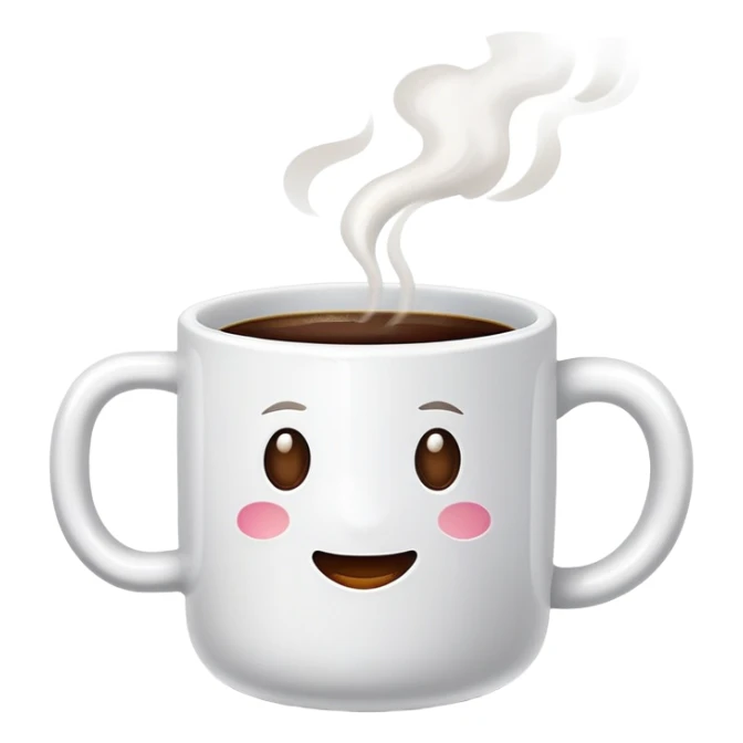 Plain white ceramic coffee mug with hot coffee and  — no face, no emoji, sticker