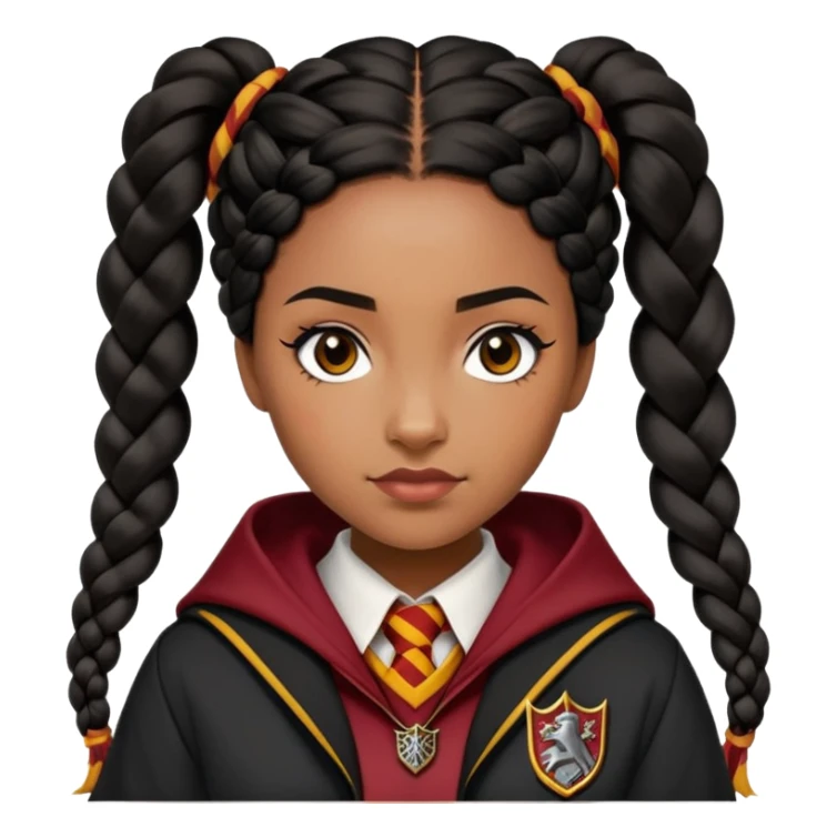 Angelina Johnson in harry potter, wear hogwarts gryfindor uniform,  thick, black hair worn in braids, reflecting her bold, stylish, and strong personality sticker
