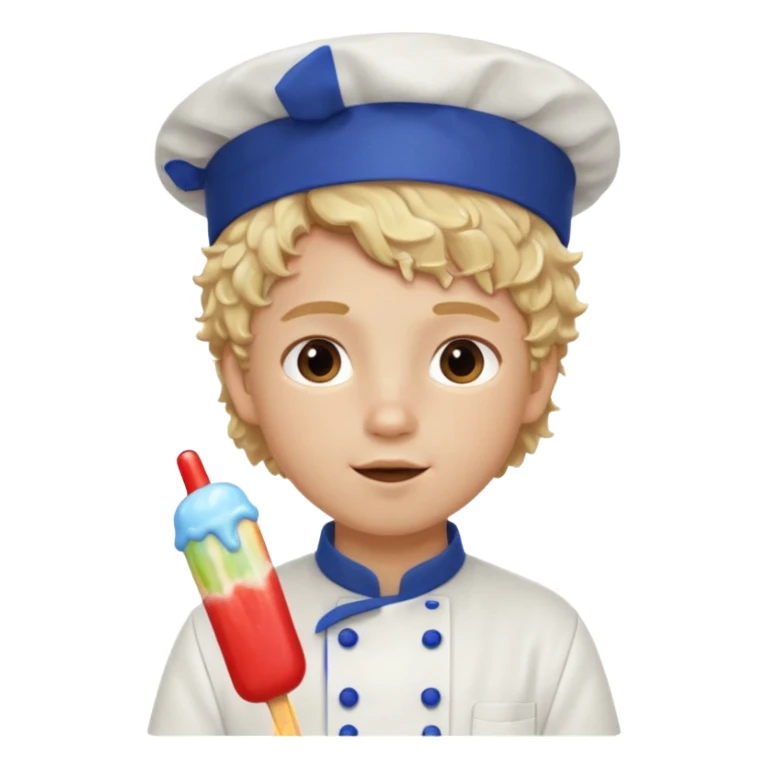boy blonde curly hair, chef, eating ice pop sticker