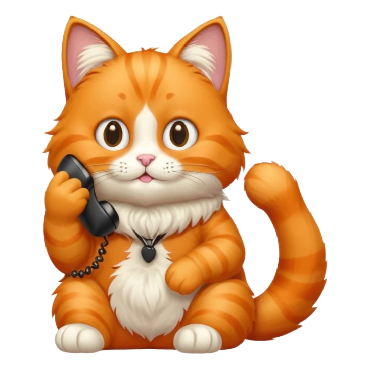 phone，The orange cat is sitting and making a phone call. sticker