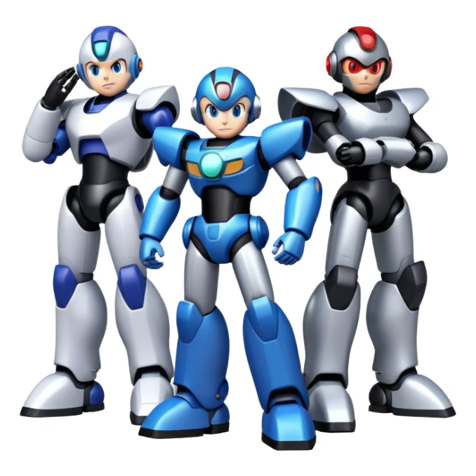 Megaman X, Zero, and Sigma as friendly robots standing together, video game characters sticker