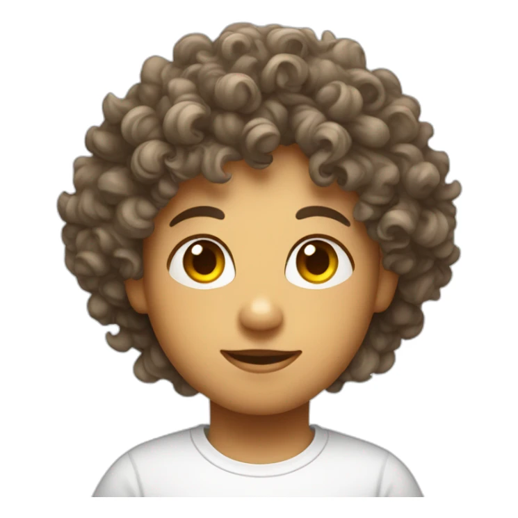 curly hair with white tshirt with bulb sticker