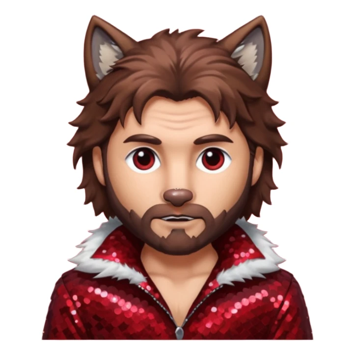 The Wolf Man with brown hair & fur dark red sequin outfit sticker