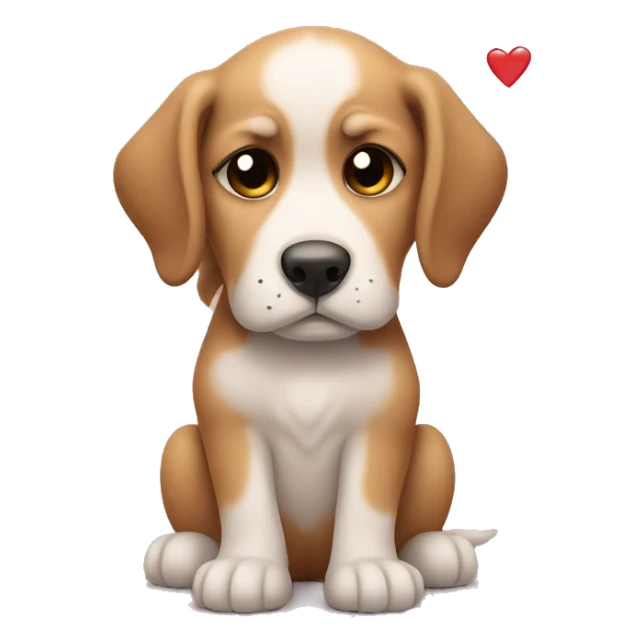 Sad puppy with hearts above it sticker