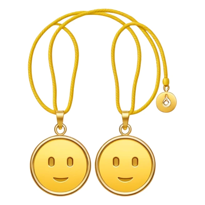 A simple yellow thread with two small gold circular pendants. Minimal line art style, clean and elegant. sticker