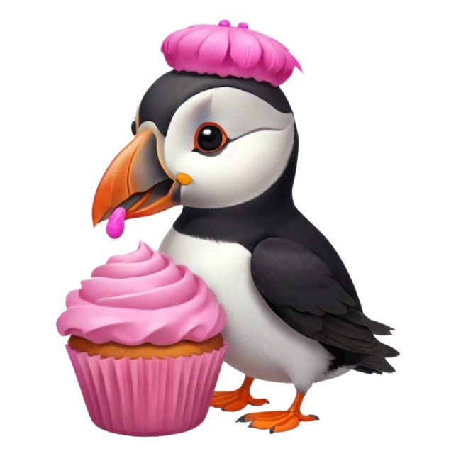 pink head feathers puffin eating pink muffin sticker