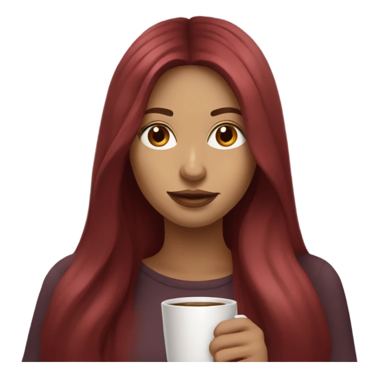 Girl with burgundy long hair sipping coffee sticker