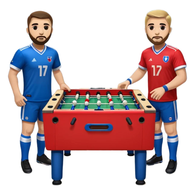 Make Foosball emoji only 2 players in the same bar, one blue and one red sticker
