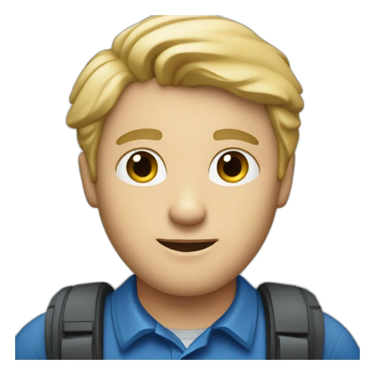 male computer expert, blonde hair, blue polo shirt sticker