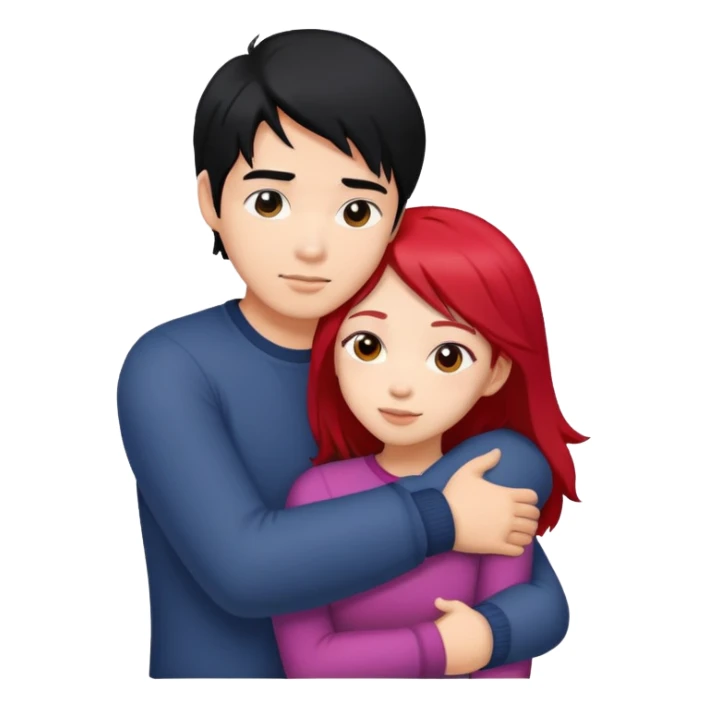 asian guy with black hair hugging red haired girl sticker