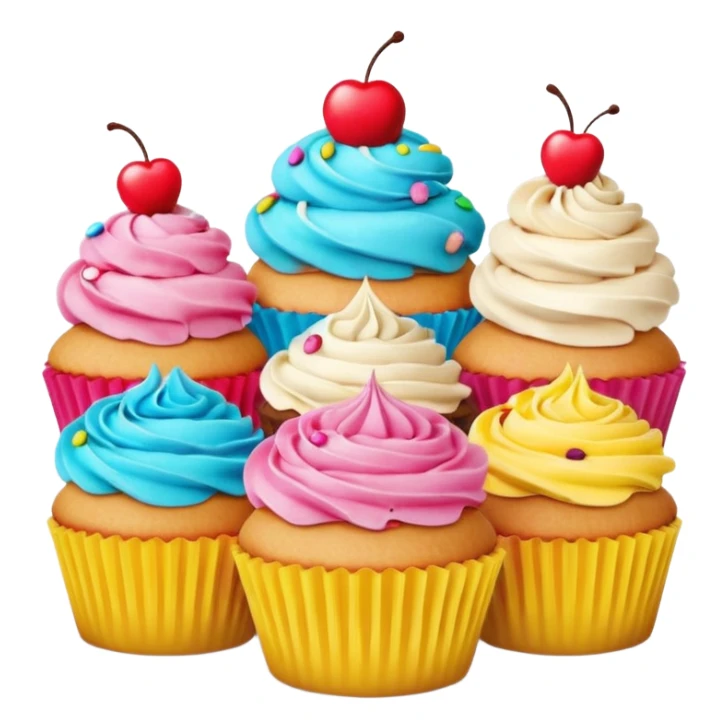 A 3D cartoon poster displayed on a wall, showing cupcakes with bright colors, clear text and borders, flat layout, realistic Memoji-style design. sticker