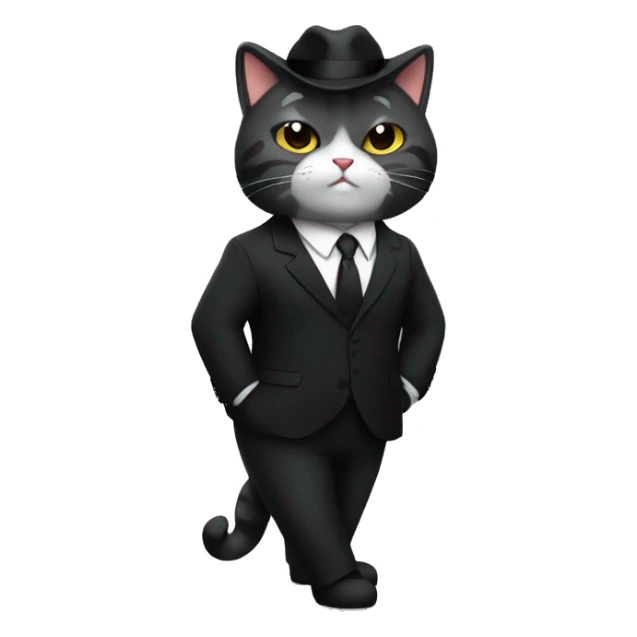 Mafia cute and cool chubby cat in a black  formal cassic suit sticker