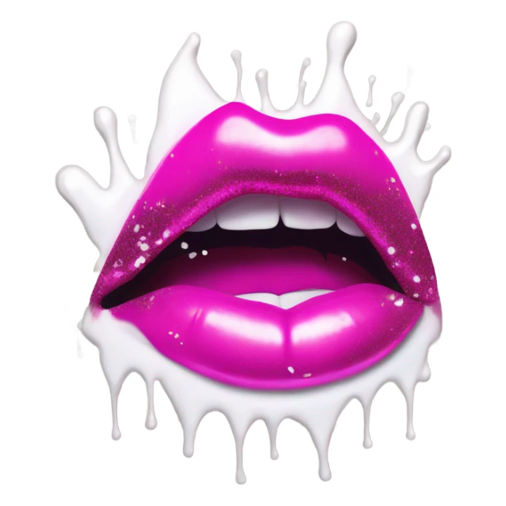 White paint dripping from hot pink ombre glittery lips sticker