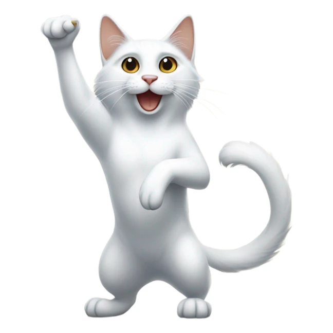 Long haired White cat with black and brown spots standing on hind legs flipping me off with both front paws  sticker