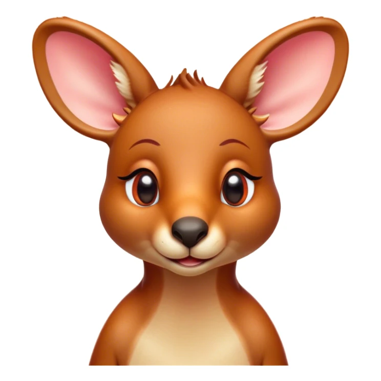 Cinematic Cute Kangaroo Portrait Emoji, Head tilted playfully and inquisitively, featuring a glossy red-orange fur with soft, rounded ears and round, sparkling amber eyes full of curious mischief, Simplified yet irresistibly adorable features, highly detailed, glowing with a warm, friendly glow, high shine, affectionate and bouncy, stylized with a touch of outback whimsy, bright and endearing, soft glowing outline, capturing the essence of a mischievous yet loving kangaroo, so playful it feels like it could hop out of the screen and into your arms! sticker