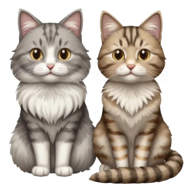 a realistic looking very fluffy grey and white cat sitting next to another cat sticker